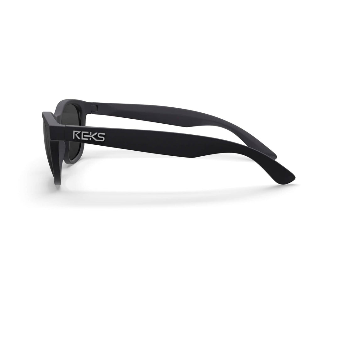 REKS® Seafarer polarized polycarbonate prescription sunglasses with black tint and smoke lenses, side view showcasing stylish design