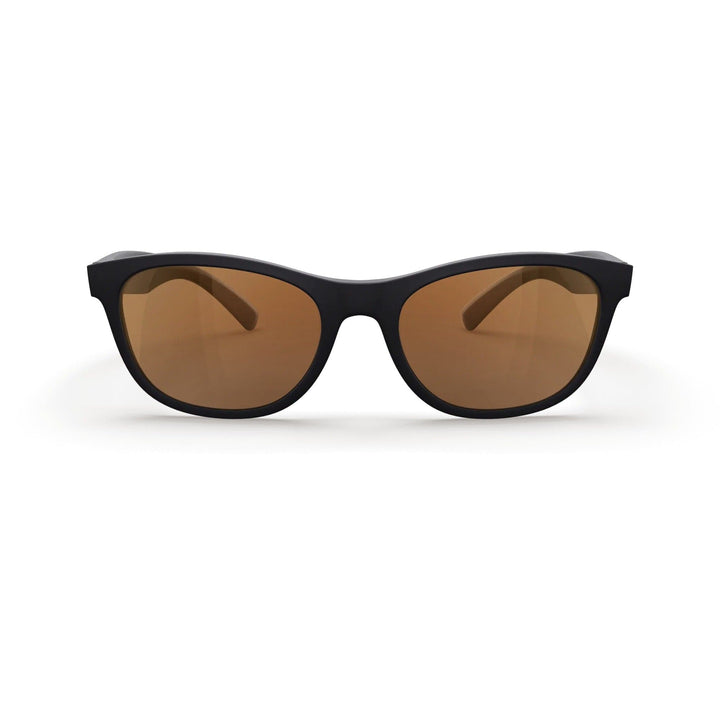 REKS® Seafarer polarized prescription sunglasses with black frames and brown tinted lenses, front view showing stylish design