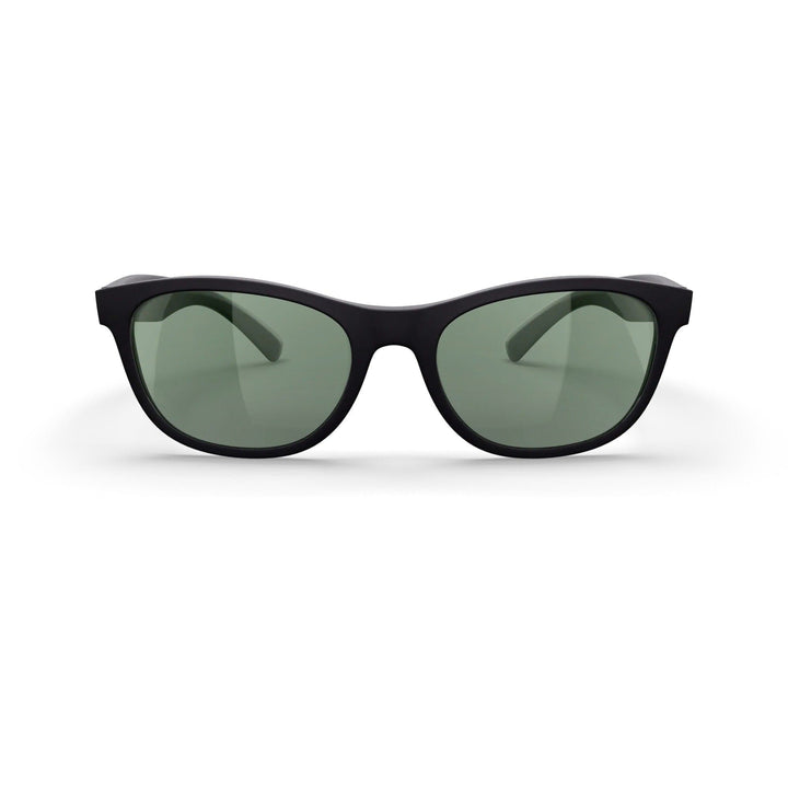 REKS® Seafarer polarized prescription sunglasses with black polycarbonate frame and green tinted lenses, front view.