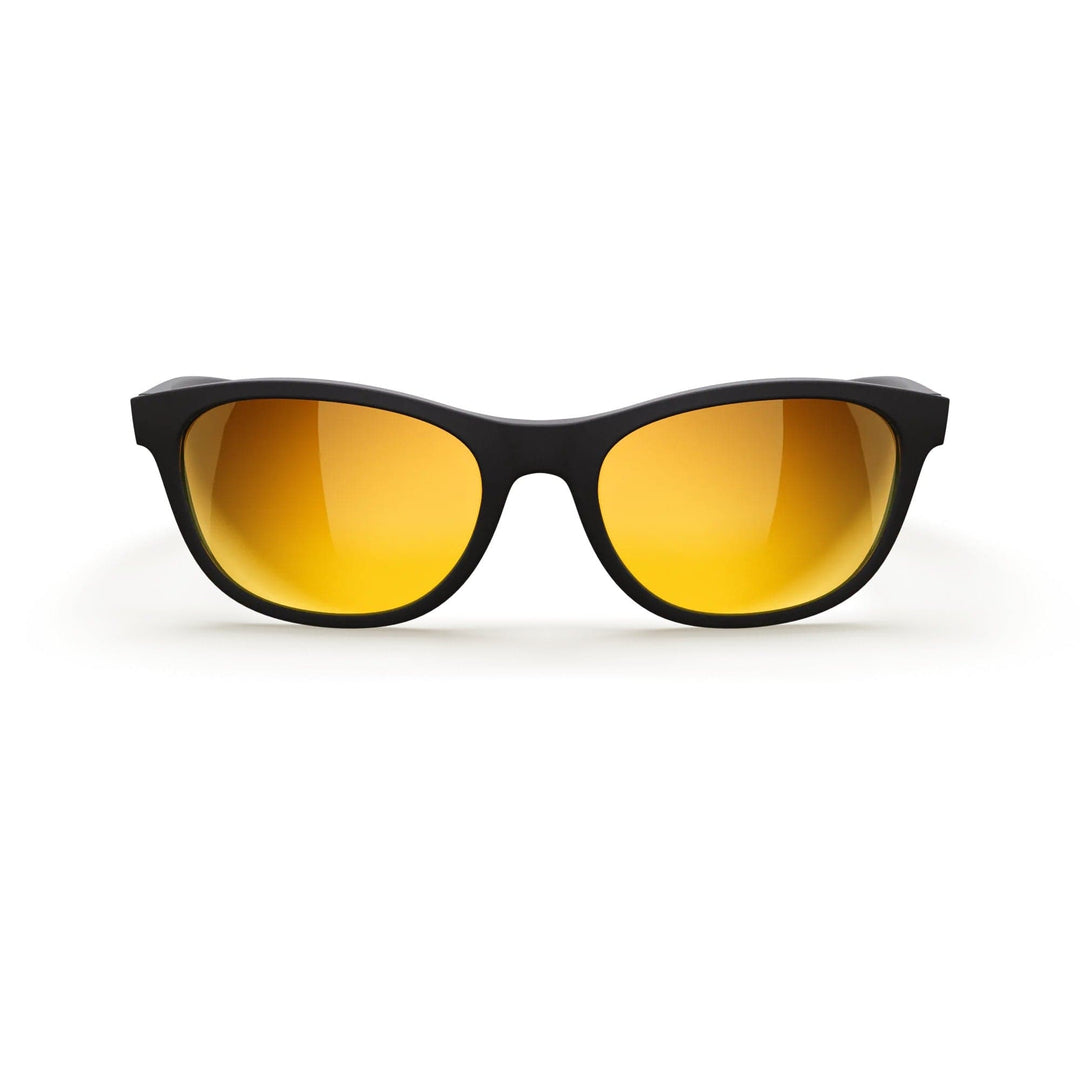 REKS Seafarer polarized prescription sunglasses with black frame and gold mirror lenses, showcasing stylish design and polycarbonate construction.