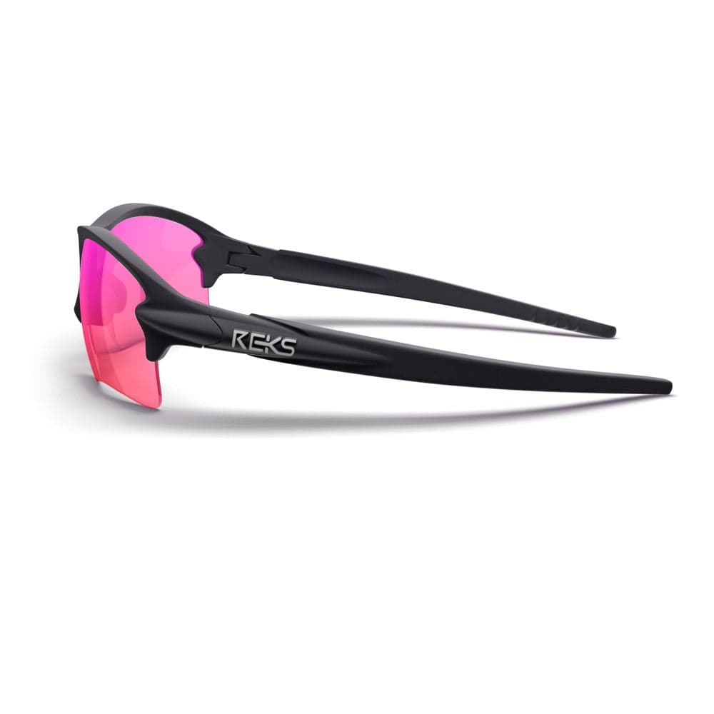 REKS® Sling Blade contrast photochromic sunglasses with black Plazma frame and side detail, designed for stylish sun protection.