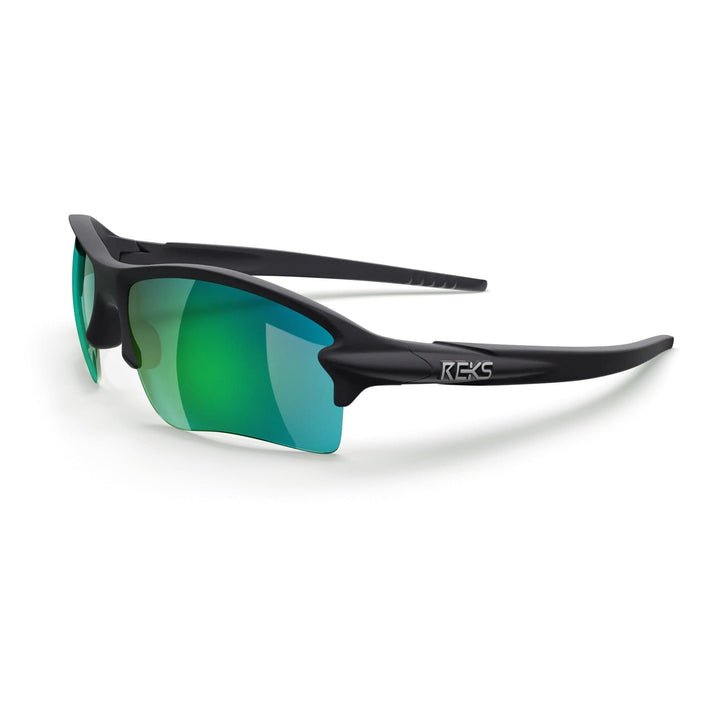 REKS Sling Blade polarized prescription sunglasses with solid smoke polycarbonate lenses, featuring a sleek, modern design.