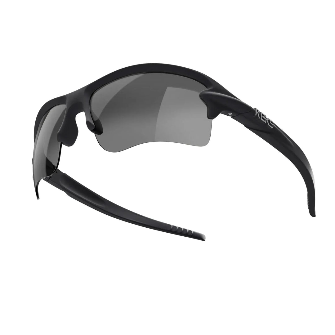 REKS Sling Blade polarized polycarbonate prescription sunglasses with smoke lenses and single-vision clarity.