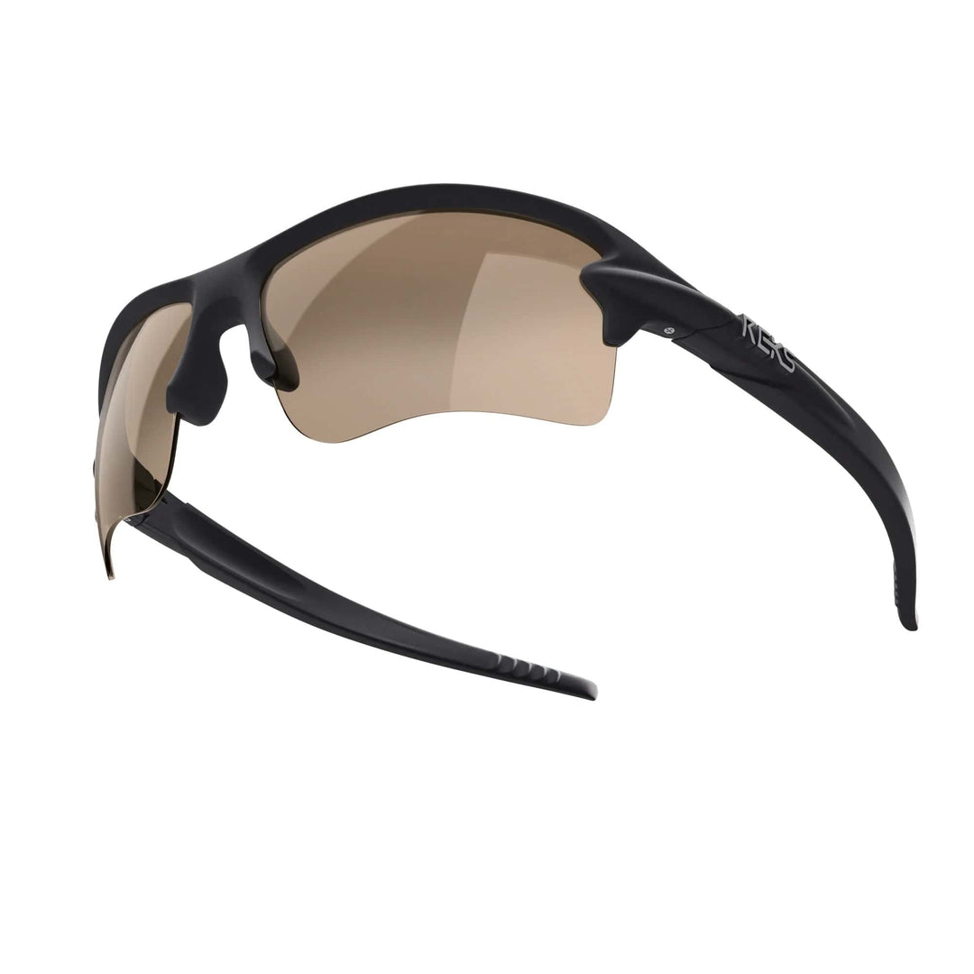 REKS Sling Blade polarized polycarbonate prescription sunglasses with solid smoke lenses, offering UV protection and stylish eyewear.