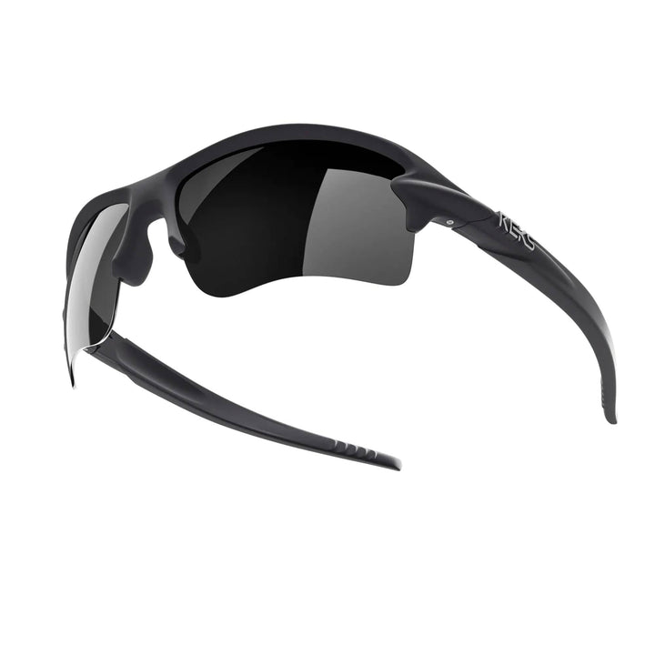 REKS SlingBlade polarized sunglasses with black frame and mirror lenses, featuring Trivex® for lightweight durability and style.