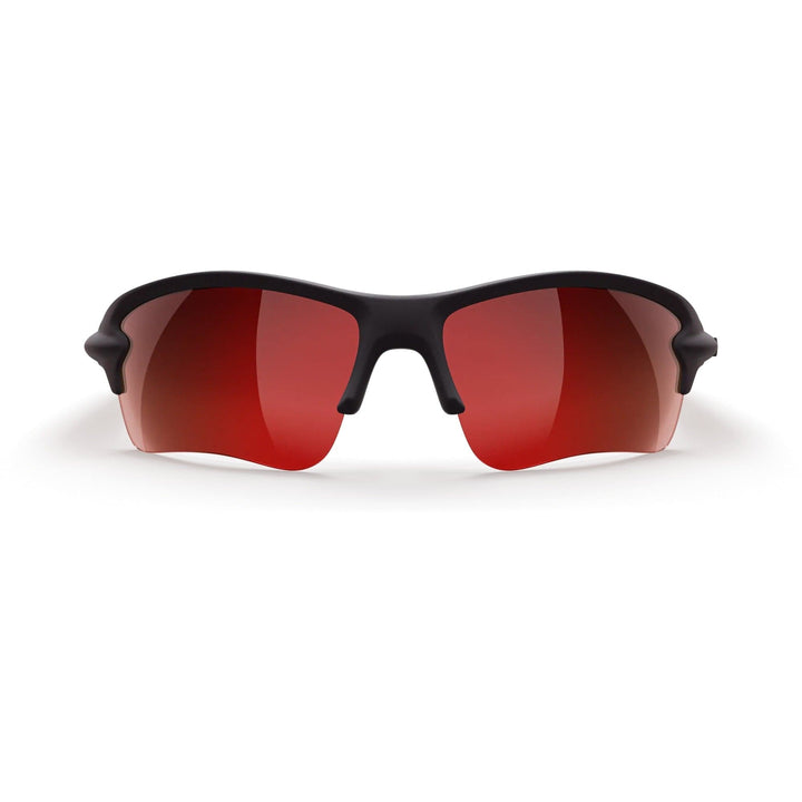REKS SlingBlade polarized sunglasses in black and red with mirror lenses, featuring Trivex® frame and sleek sling-blade design.