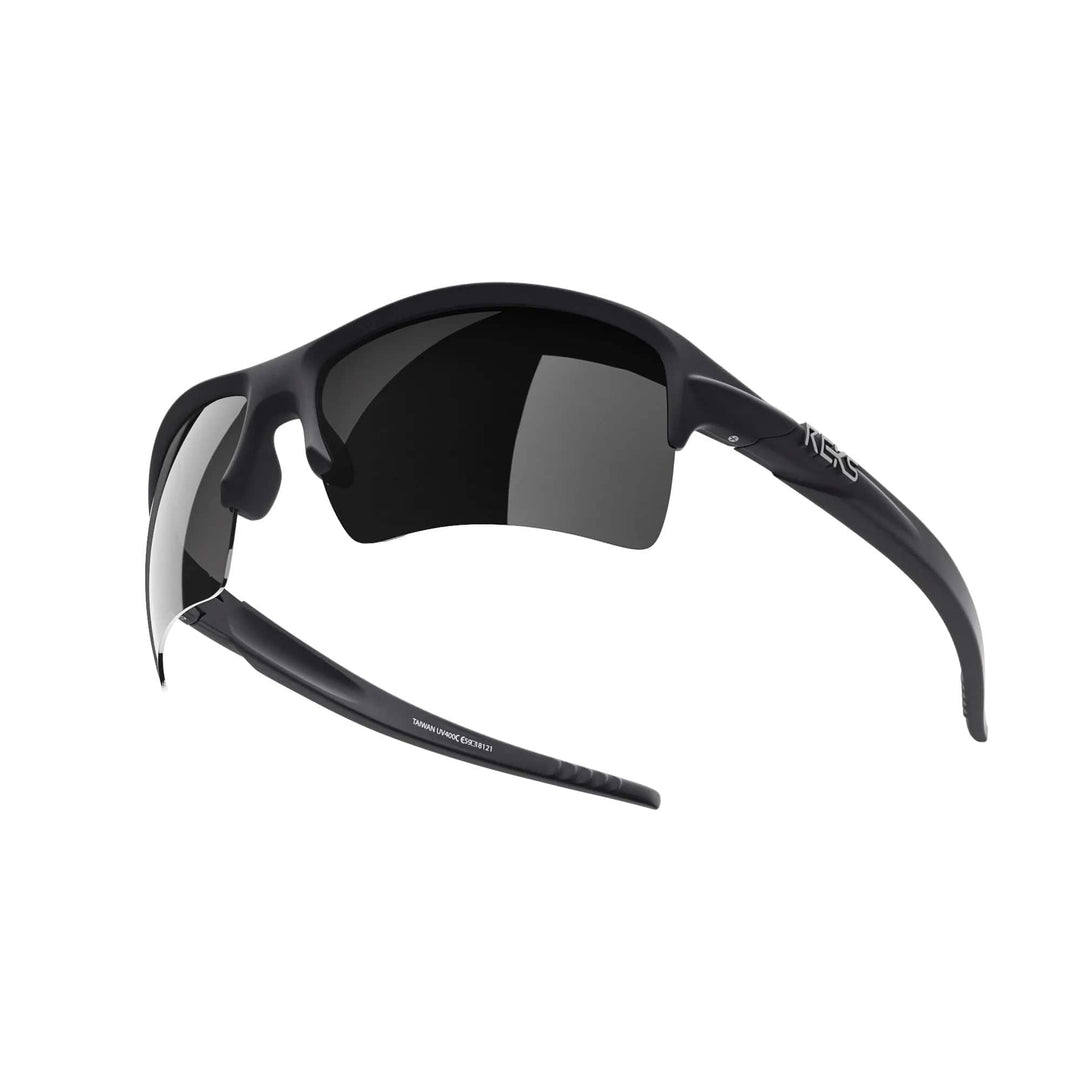 REKS Sling XM polarized sunglasses with black frame and mirror lenses, featuring Trivex® lenses for durable, clear vision.
