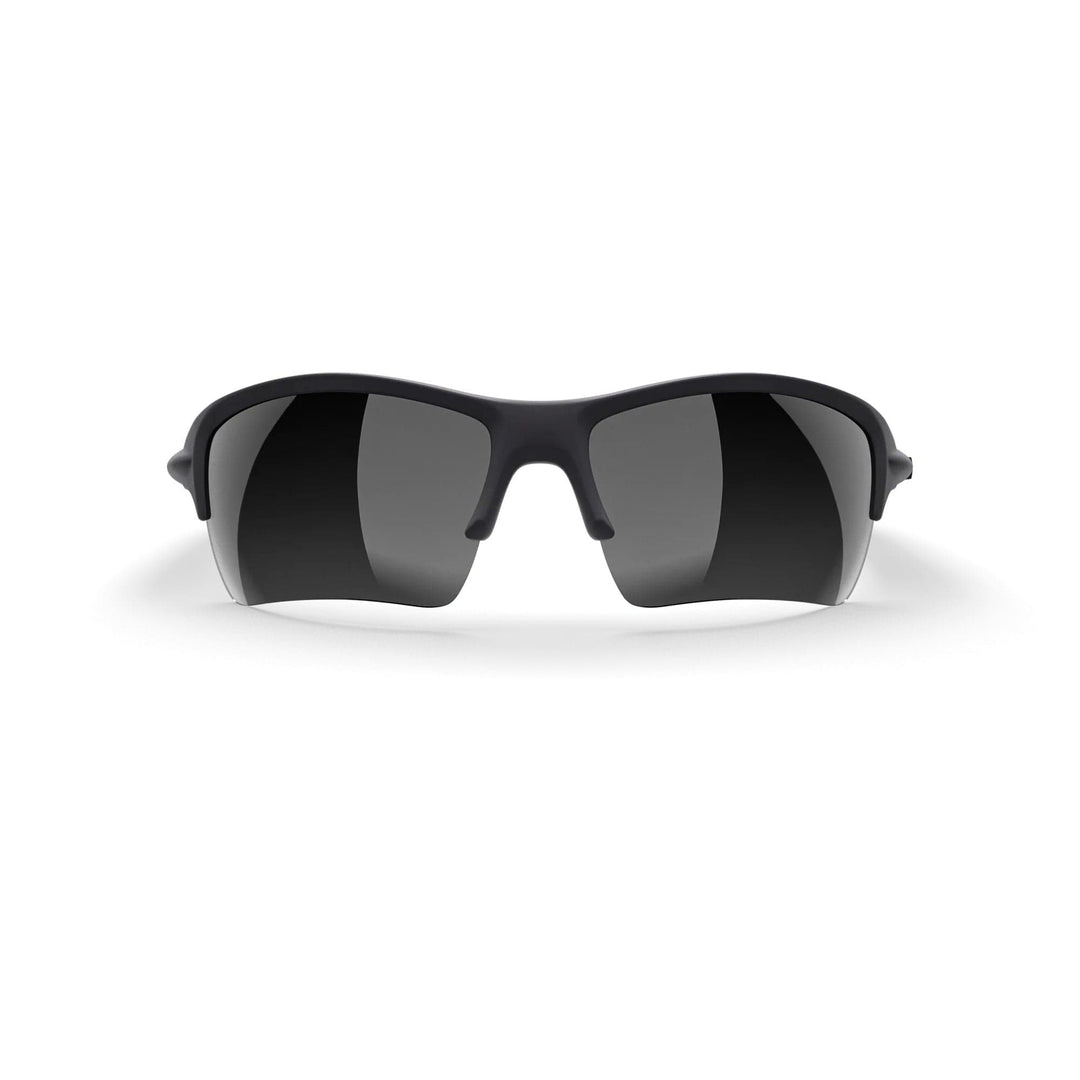 REKS Sling XM polarized sunglasses with black frame and black mirror lenses, featuring Trivex® lenses for impact resistance.