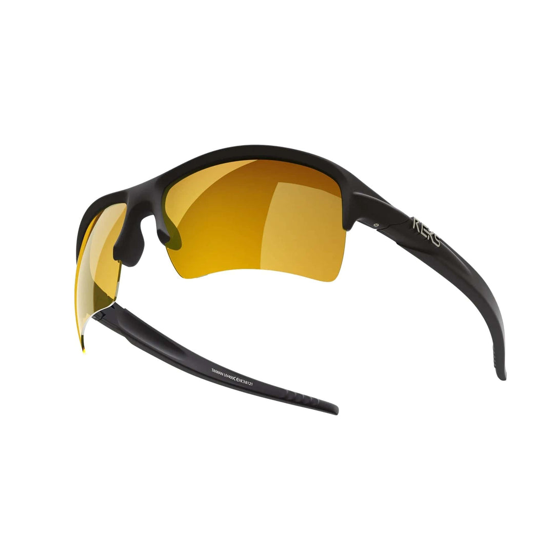 REKS Sling XM polarized sunglasses with black and gold mirror lenses, Trivex® frame, stylish and durable for outdoor wear.