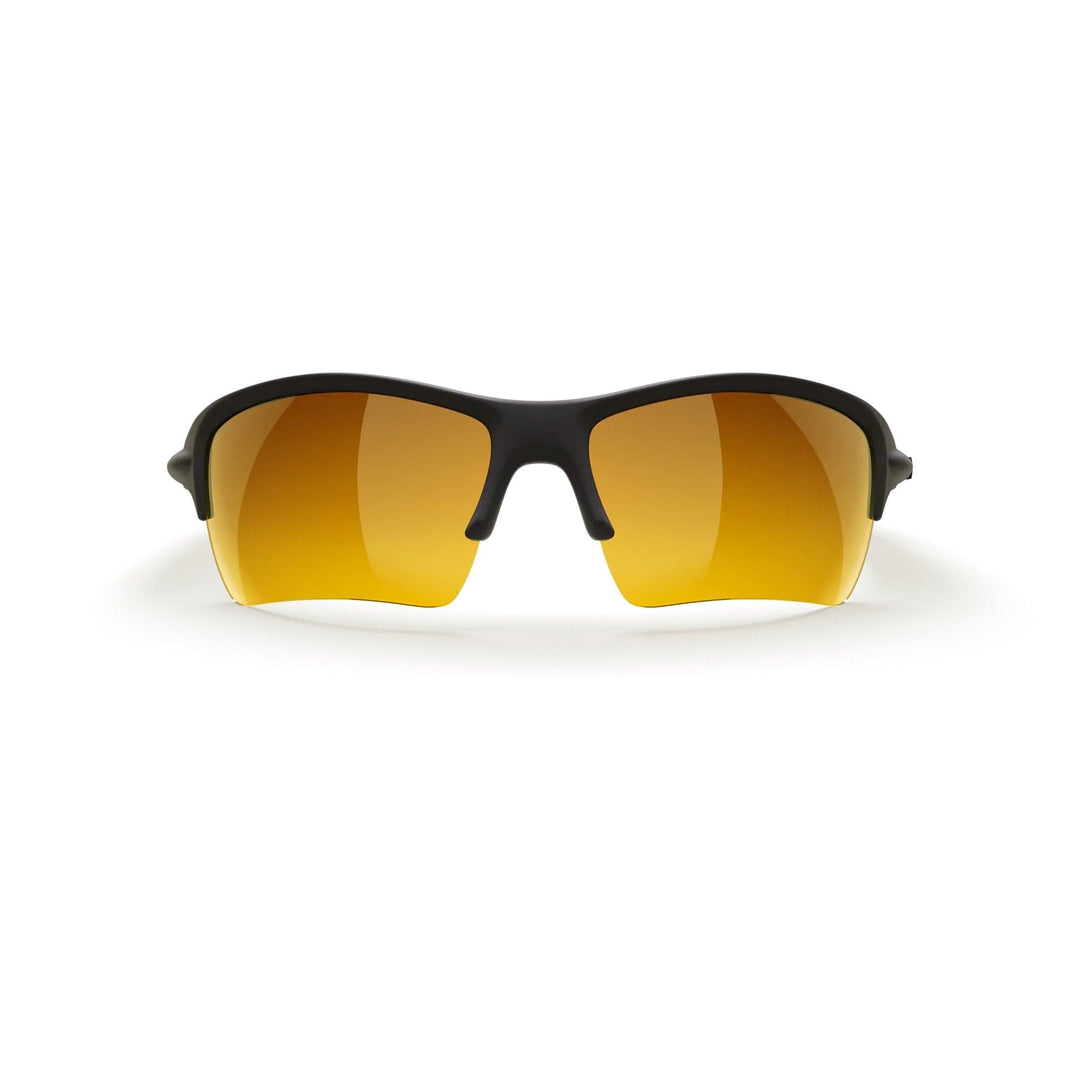 REKS Sling XM polarized sunglasses with black and gold mirror lenses, showcasing a sleek sling style and Trivex® lens material.