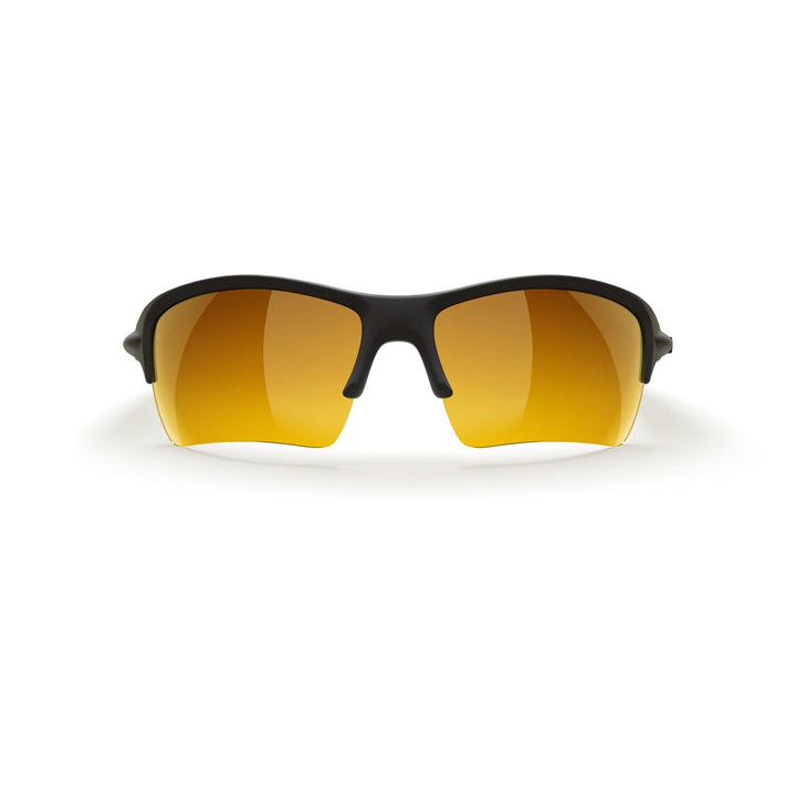 REKS Sling XM polarized sunglasses with black and gold mirror lenses, showcasing a sleek sling style and Trivex® lens material.