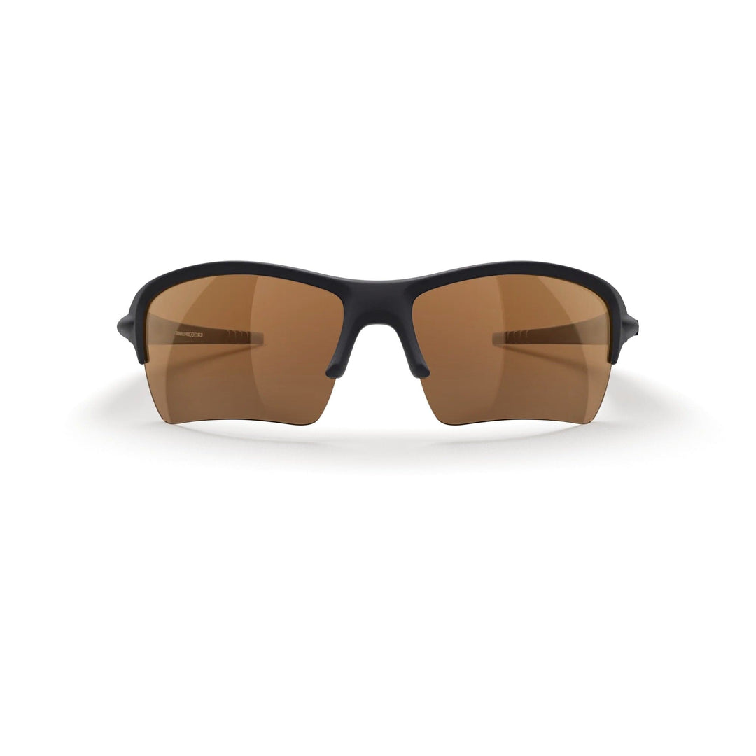 REKS Sling XM polarized sunglasses with black frame and brown tinted lenses, front view showing sleek design and Trivex® lenses.