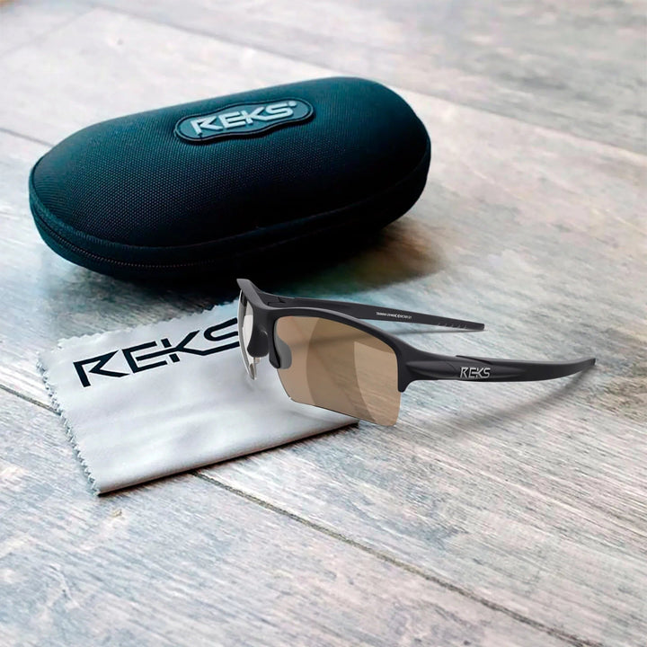 REKS Sling XM Polarized sunglasses with Trivex lenses, black frame, and sleek design for outdoor use.
