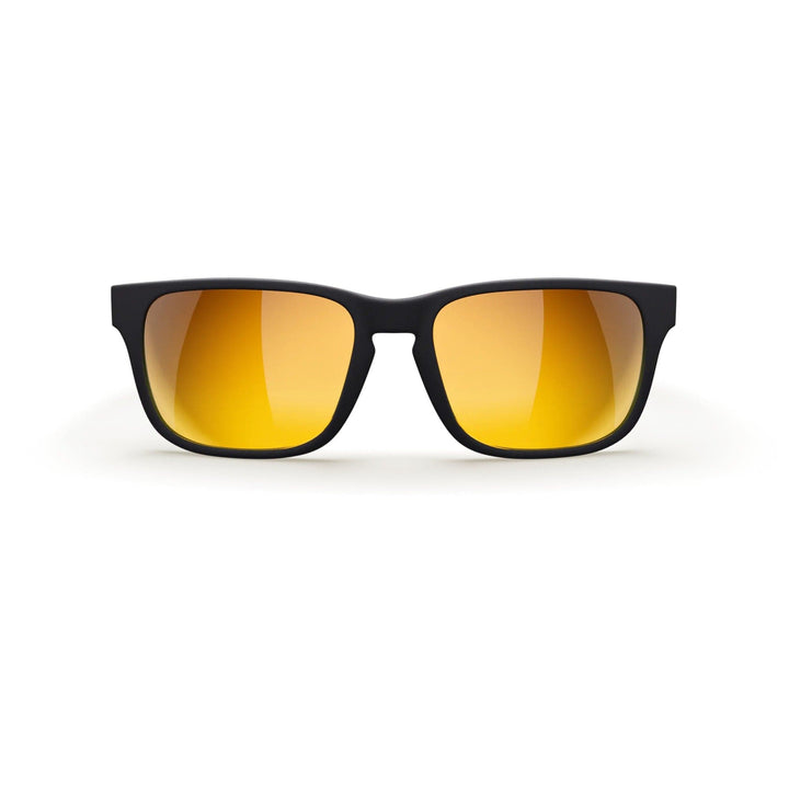 REKS® sport polarized prescription sunglasses with black and gold mirror lenses, featuring a sleek front view.