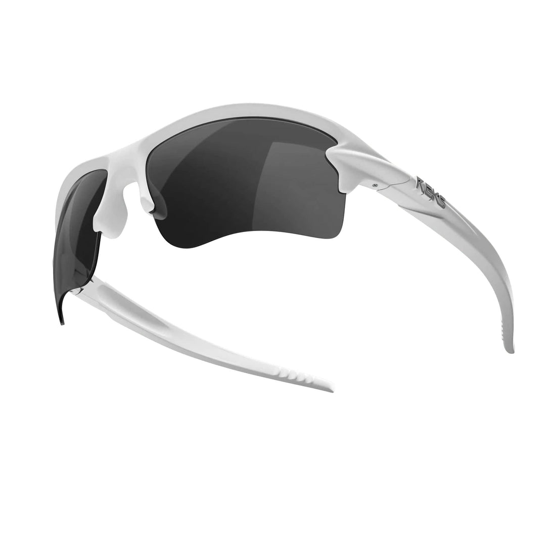 White Sling Blade Trivex® polarized sunglasses by REKS® with smoke tinted lenses, showcasing a sleek, modern design.