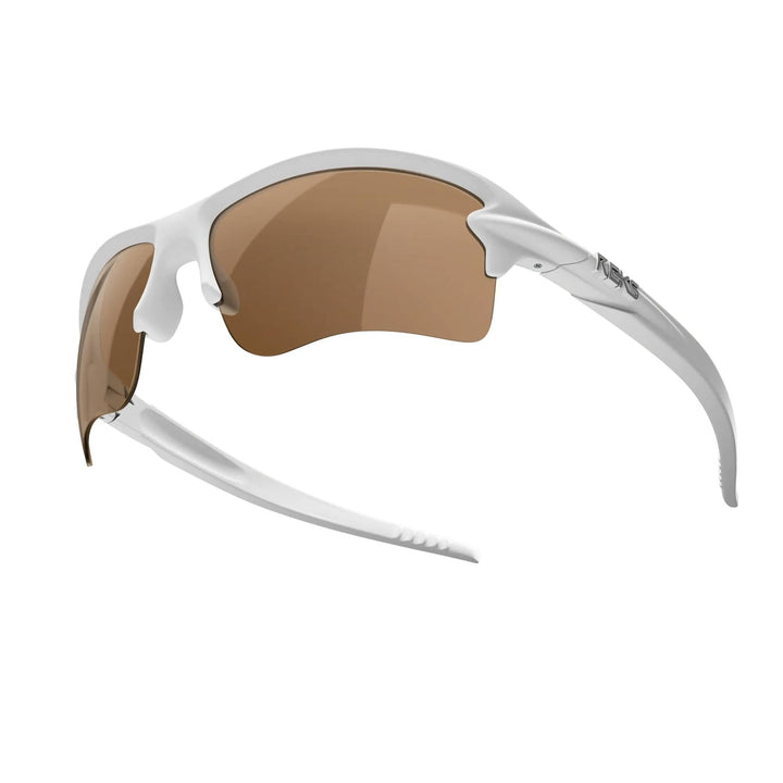 White Sling Blade Trivex polarized prescription sunglasses by REKS®, with brown tint lenses and sleek frame design.