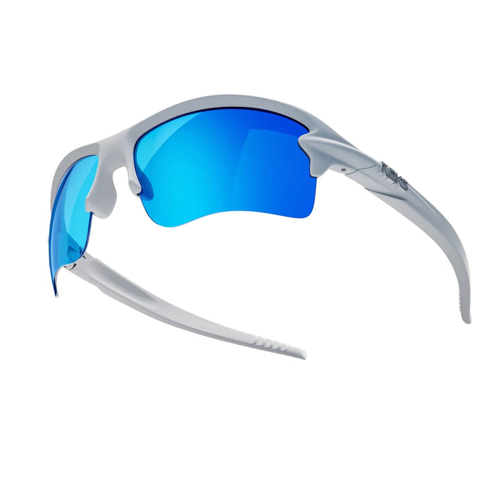 White Sling Blade TRIVEX® polarized prescription sunglasses with cobalt blue mirror lenses by REKS®.