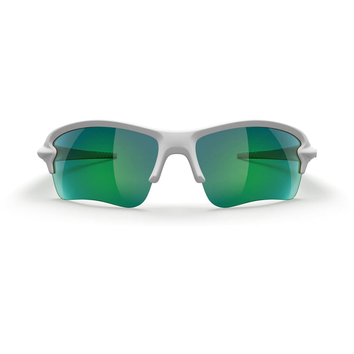White Sling Blade Trivex polarized prescription sunglasses with green mirror lenses from REKS® shown front view.