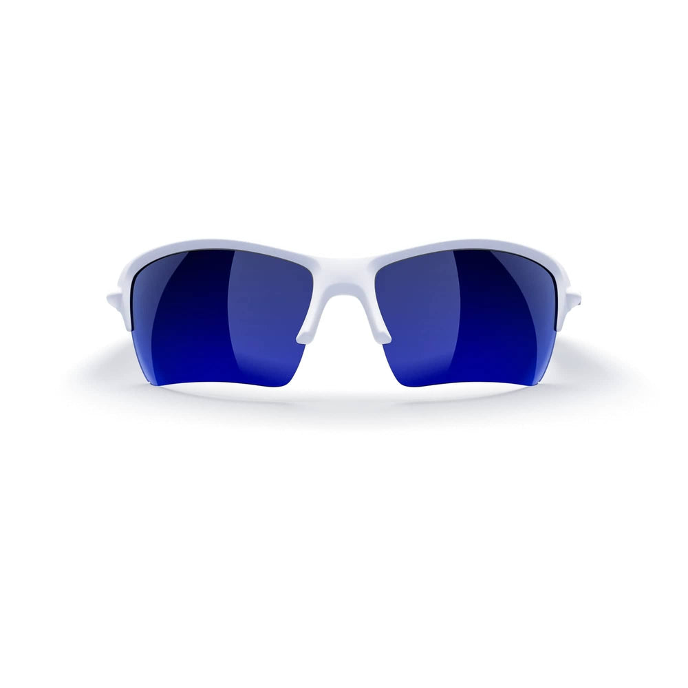 White Sling XM polarized polycarbonate sunglasses by REKS® with smoke lenses and sleek white frame.