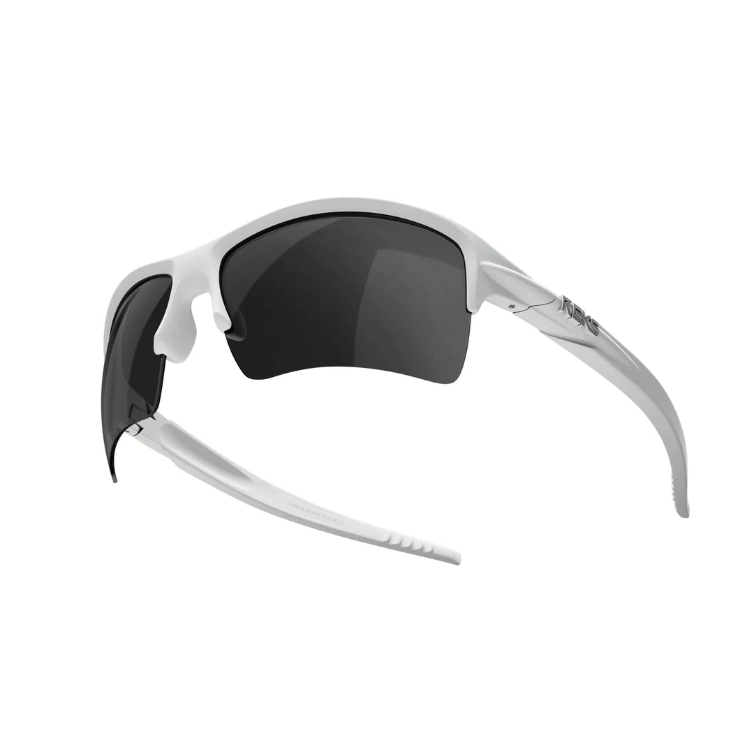 White Sling XM polarized polycarbonate sunglasses by REKS® with smoke-tinted lenses, durable and stylish for outdoor wear.