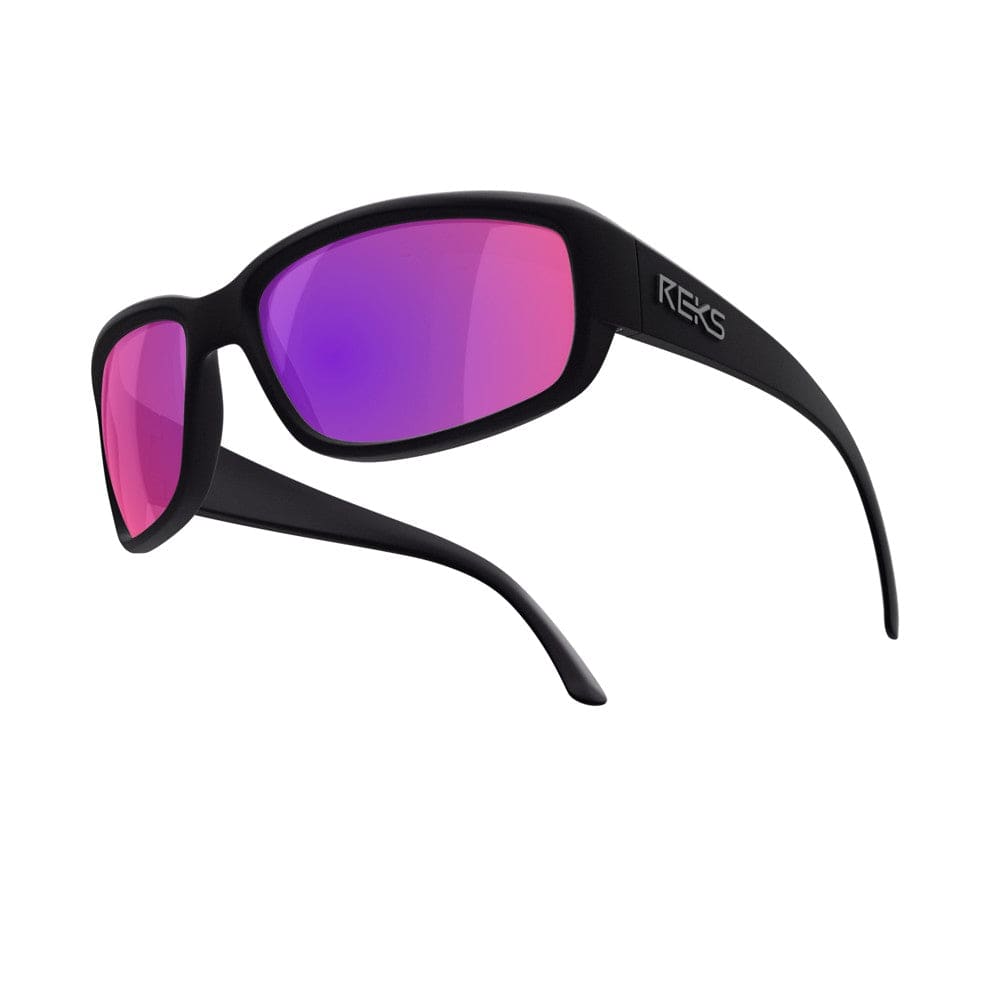 REKS® wrap-around contrast photochromic sunglasses with black frames and polarized lenses for versatile sun protection and style.
