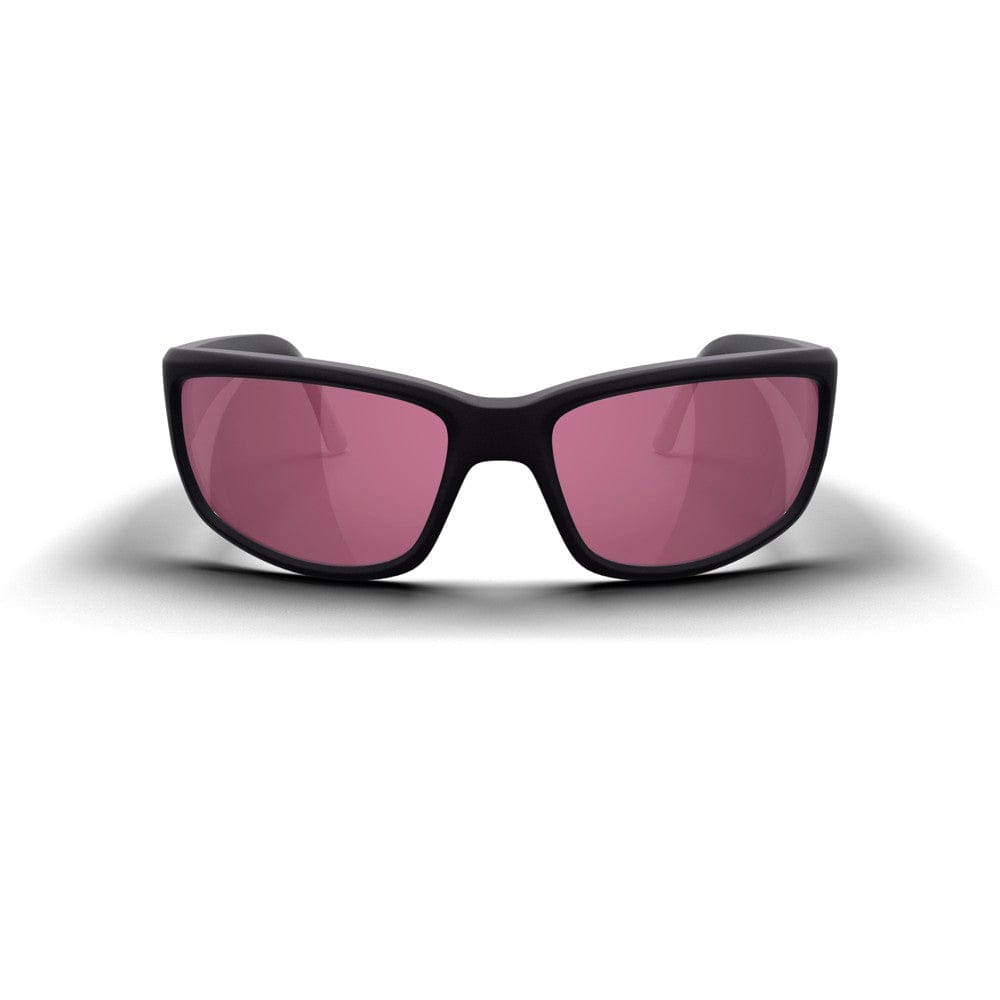 REKS® wrap around contrast polarized sunglasses in black with rose lenses, designed for stylish eye protection and outdoor activities.