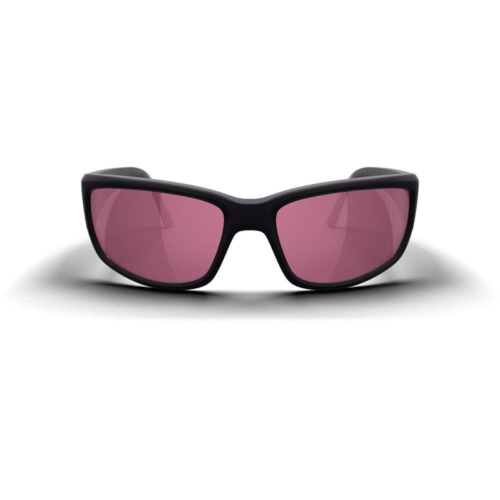 REKS® wrap around contrast polarized sunglasses in black with rose lenses, designed for stylish eye protection and outdoor activities.