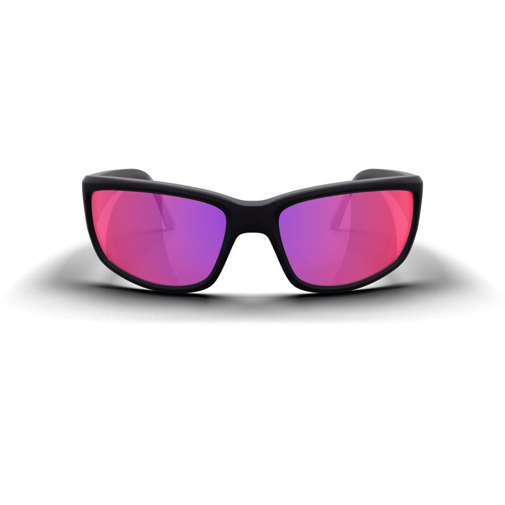 Large black REKS® wrap photochromic sunglasses with contrast lenses, shown from the front.