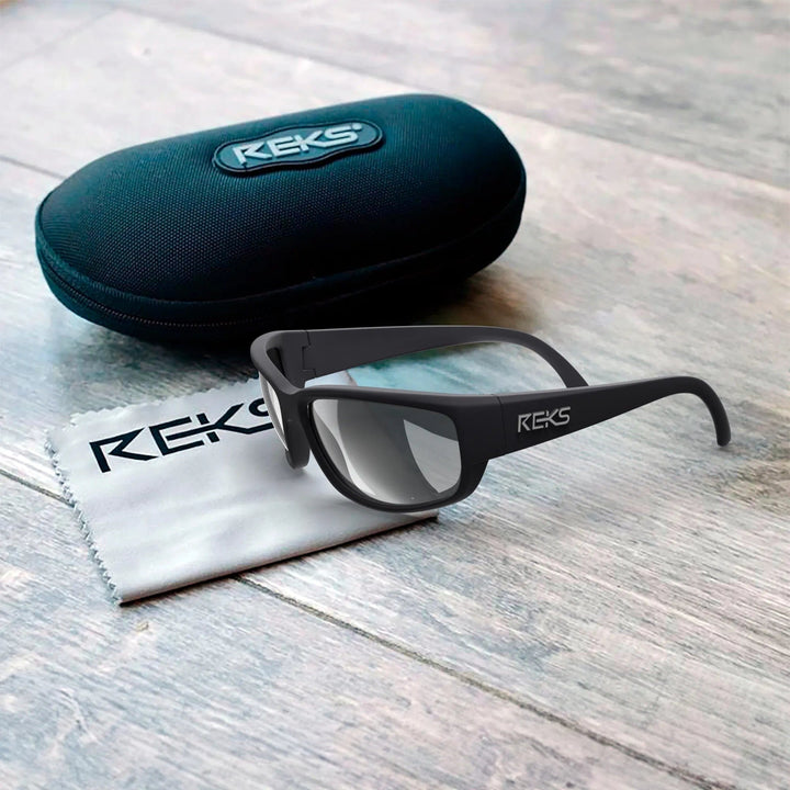 Large REKS® Wrap polarized sunglasses with red mirror and brown lenses, featuring Trivex® frames for durable eye protection.