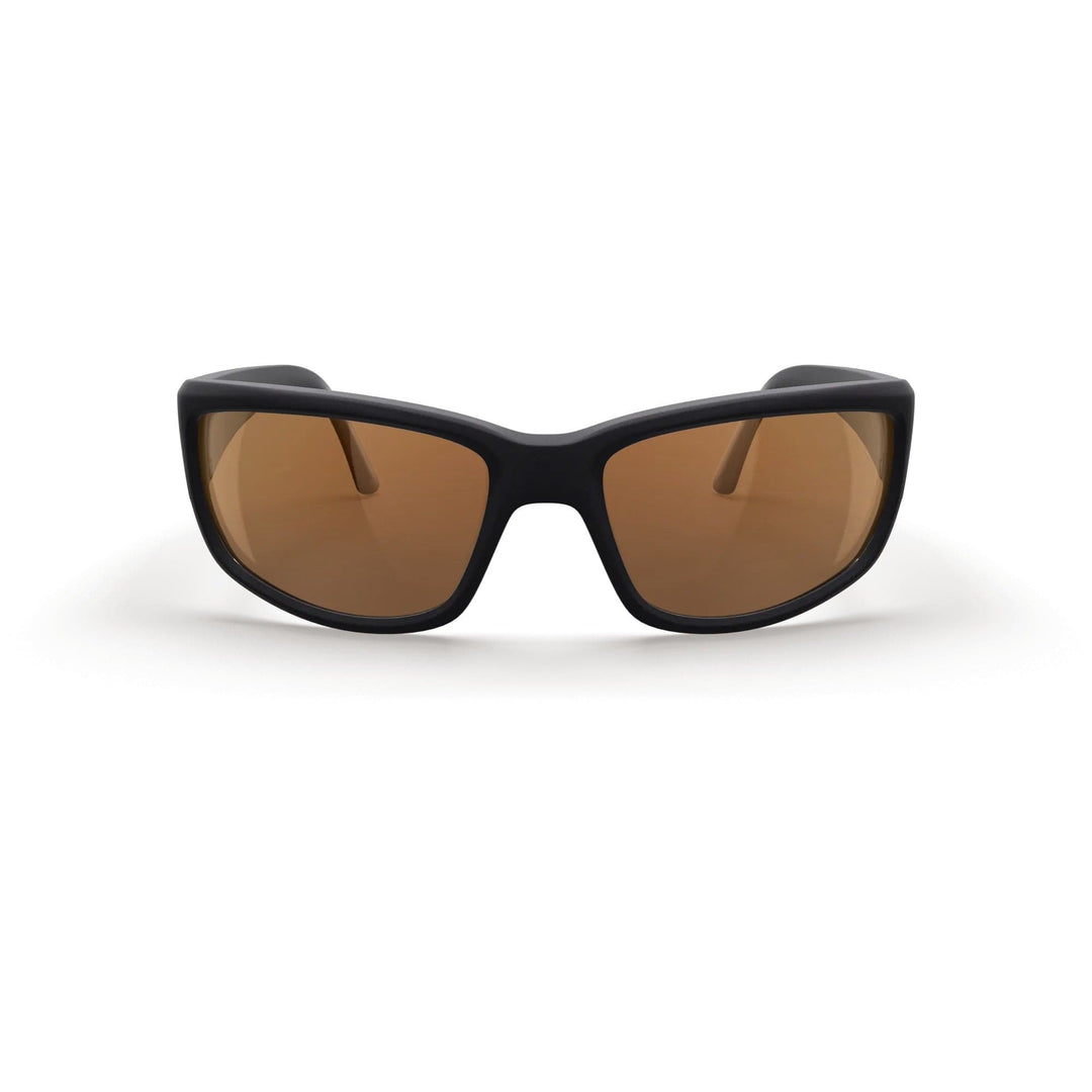 Large polarized wrap sunglasses by REKS® with red mirror and brown Trivex® lenses, offering UV protection and stylish design.
