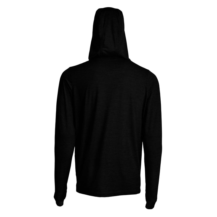 Black Heather hooded long sleeve shirt from Scalesgear's Iconic Hooded Active Performance collection, designed for active wear.