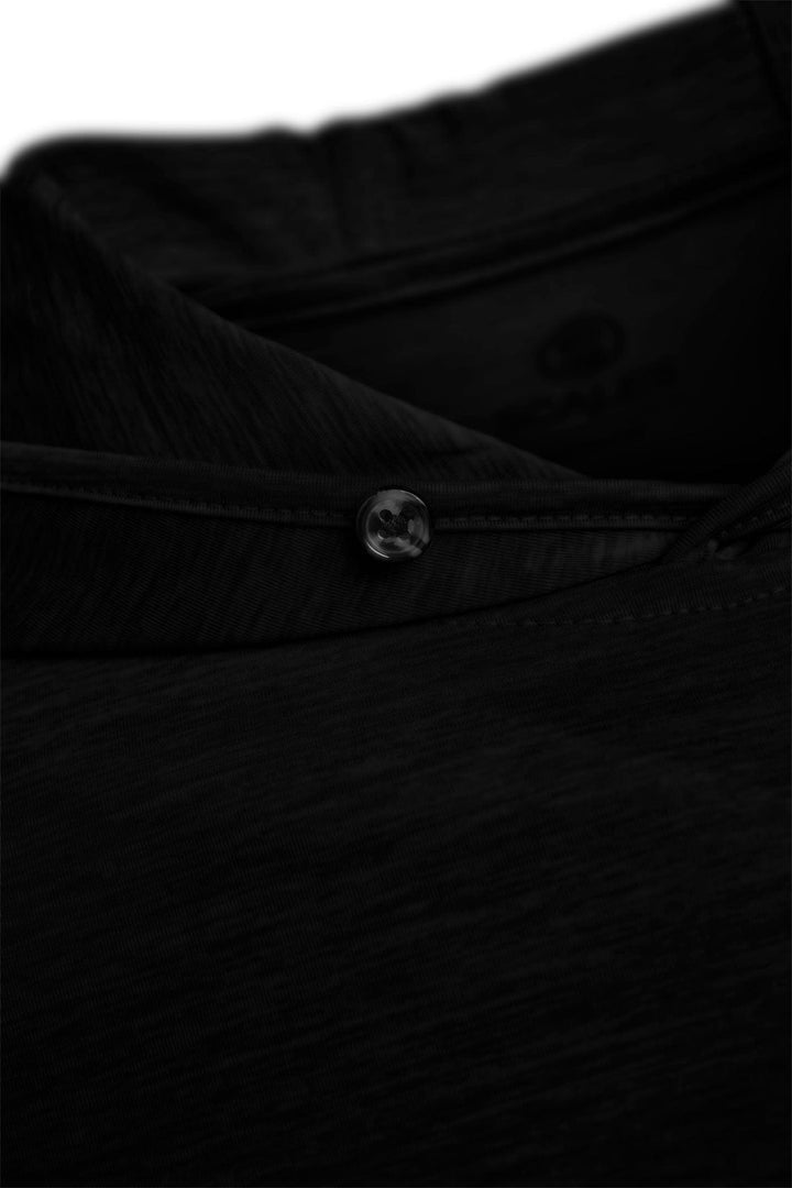 Black heather hooded long sleeve active performance shirt by Scalesgear.com with a comfortable fit and athletic design.
