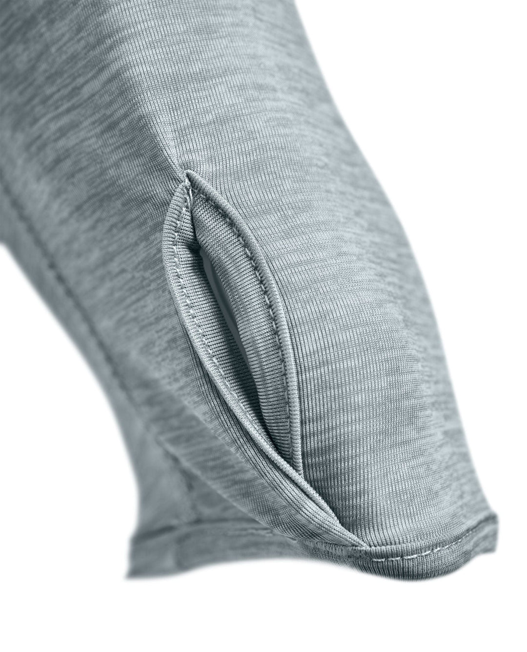 Grey Heather hooded long sleeve active performance shirt by Scalesgear.com, designed for comfort and athletic activities.