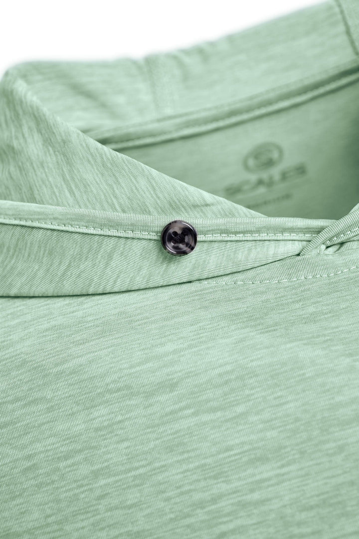Scalesgear.com iconic hooded active performance long sleeve top in mangrove heather fabric with hood and long sleeves.