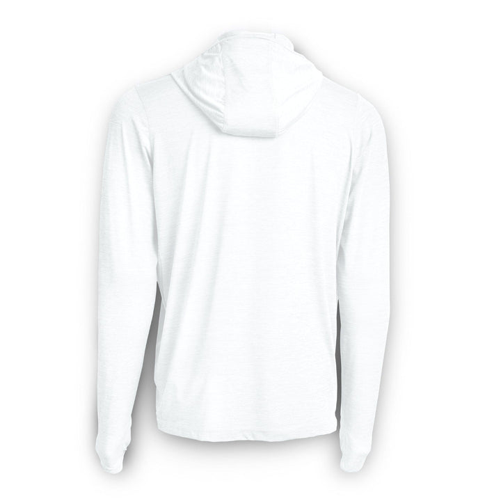 White Scalesgear hooded active performance long sleeve shirt, lightweight and comfortable for athletic wear.