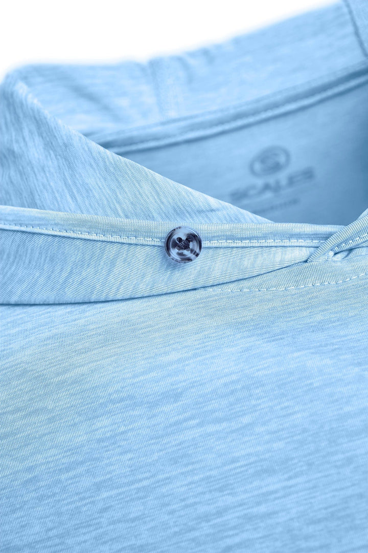 Blue gold hooded long sleeve active performance shirt by Scalesgear, featuring a lightweight, fitted design with a hood and long sleeves.