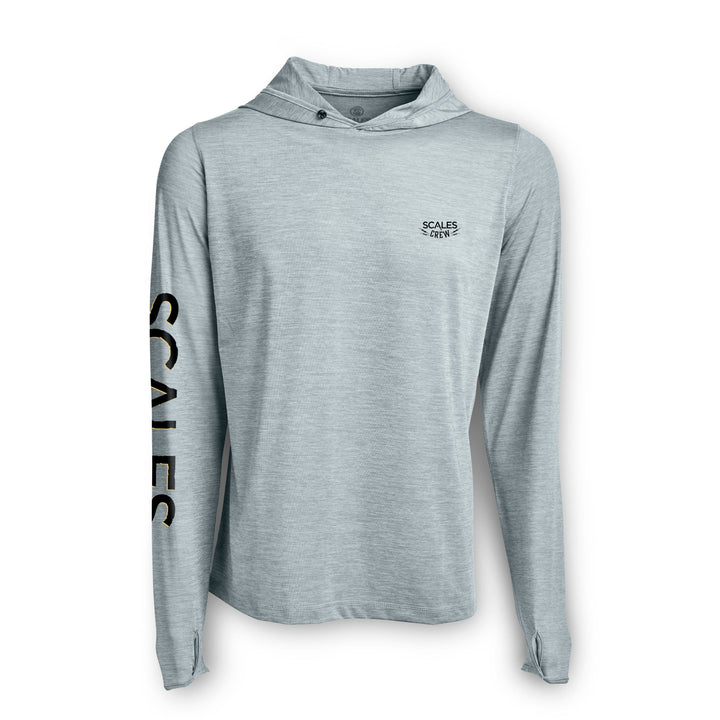 Blue and gold hooded active performance long sleeve shirt by Scalesgear, featuring a comfortable fit and sleek design.