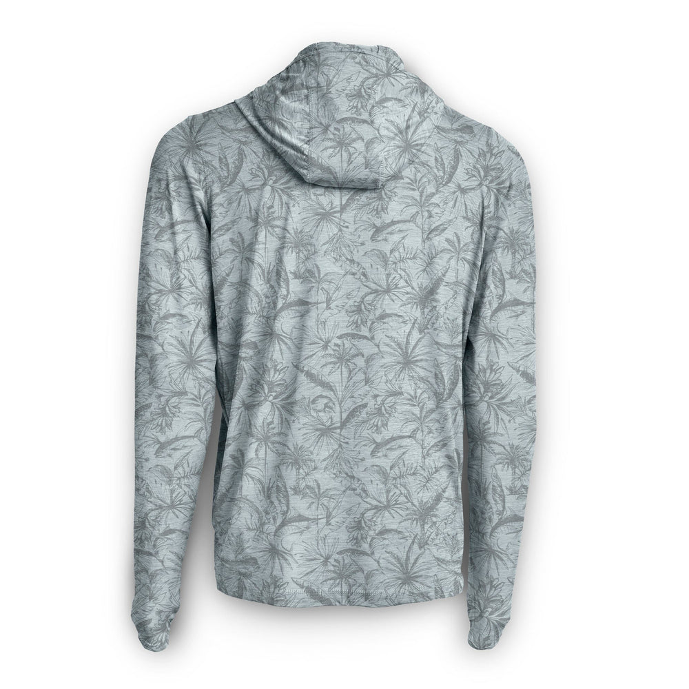 Grey Heather loose lines hooded active performance long sleeve top by Scalesgear, designed for comfortable athletic wear.