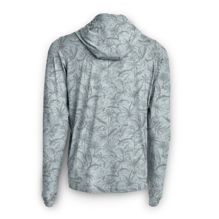 Grey Heather loose lines hooded active performance long sleeve top by Scalesgear, designed for comfortable athletic wear.