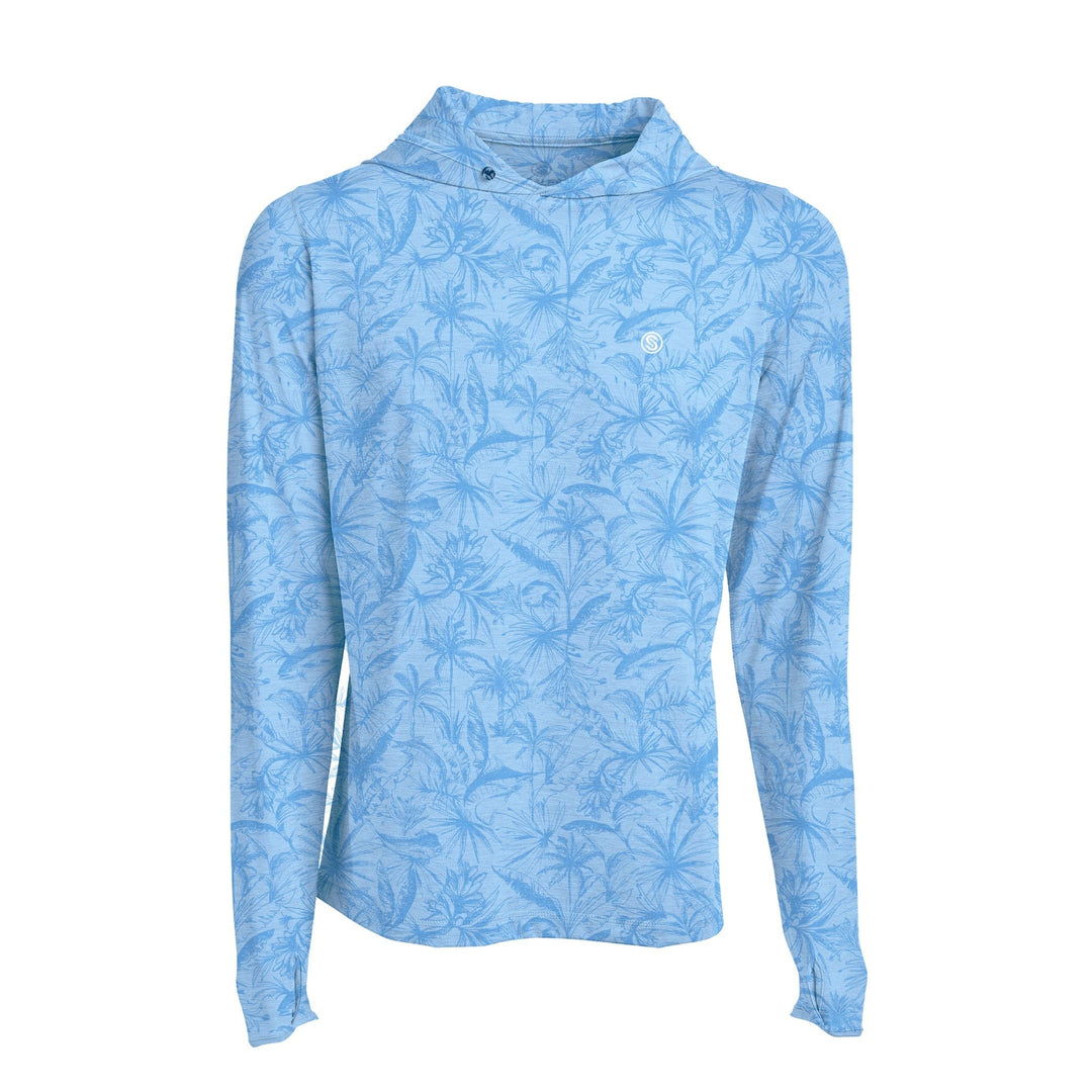Powder blue heather loose lines hooded active performance long sleeve shirt by Scalesgear.com, designed for active wear.