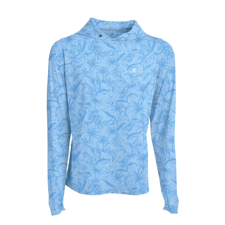 Powder blue heather loose lines hooded active performance long sleeve shirt by Scalesgear.com, designed for active wear.