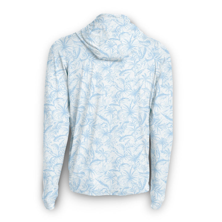 White loose fit hooded long sleeve active performance shirt by Scalesgear with a relaxed style and comfortable fit.