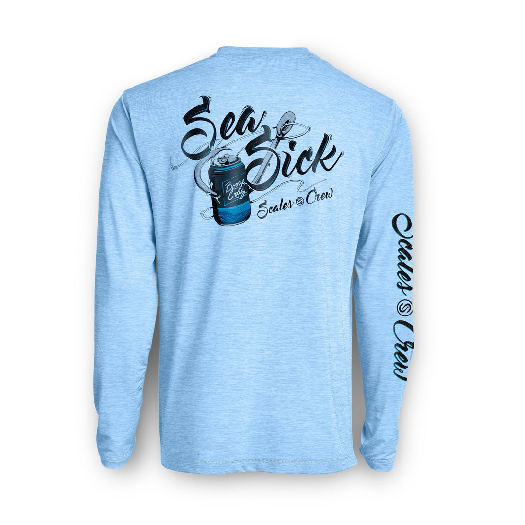 Grey heather Sea Sick L/S Active Performance long sleeve shirt by Scalesgear.com, designed for active wear and comfort.