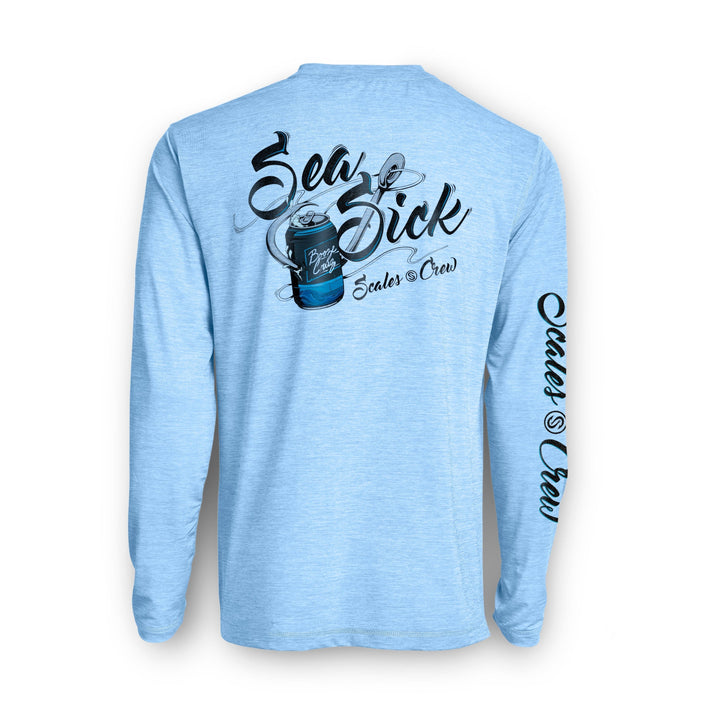 Grey heather Sea Sick L/S Active Performance long sleeve shirt by Scalesgear.com, designed for active wear and comfort.