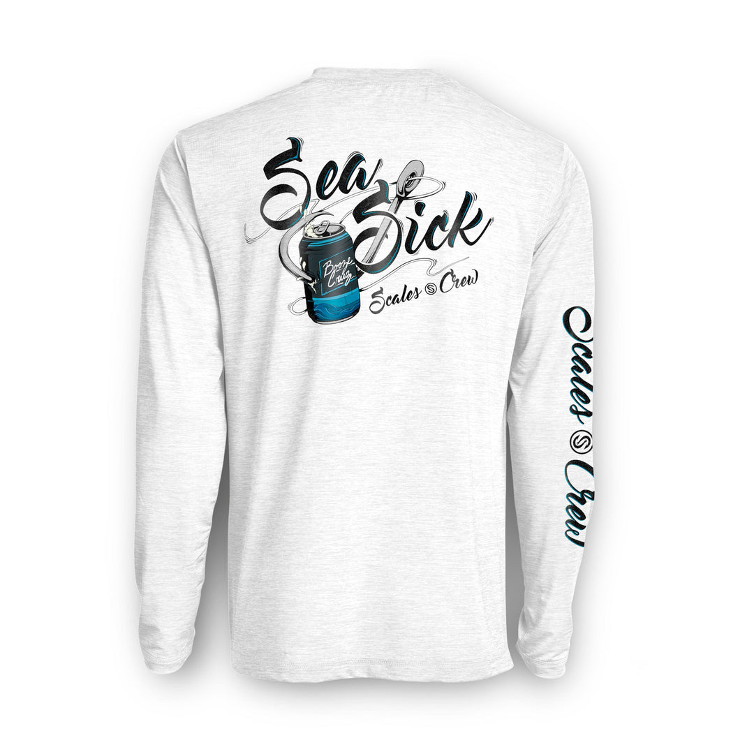 Grey heather Sea Sick long sleeve active performance shirt by Scalesgear.com, designed for comfort and active wear.