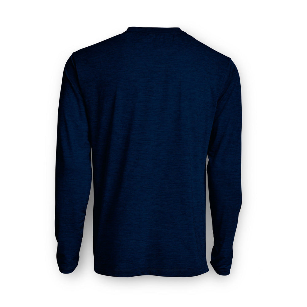 Navy Heather long sleeve active performance shirt by Scalesgear.com, featuring a comfortable fit and athletic design.