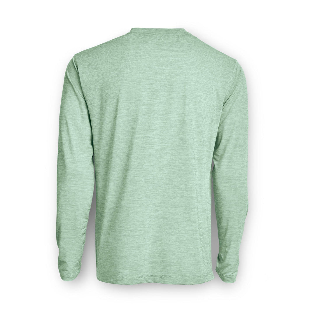 Long sleeve active performance shirt by Scalesgear in mangrove heather color, designed for athletic wear and comfort.