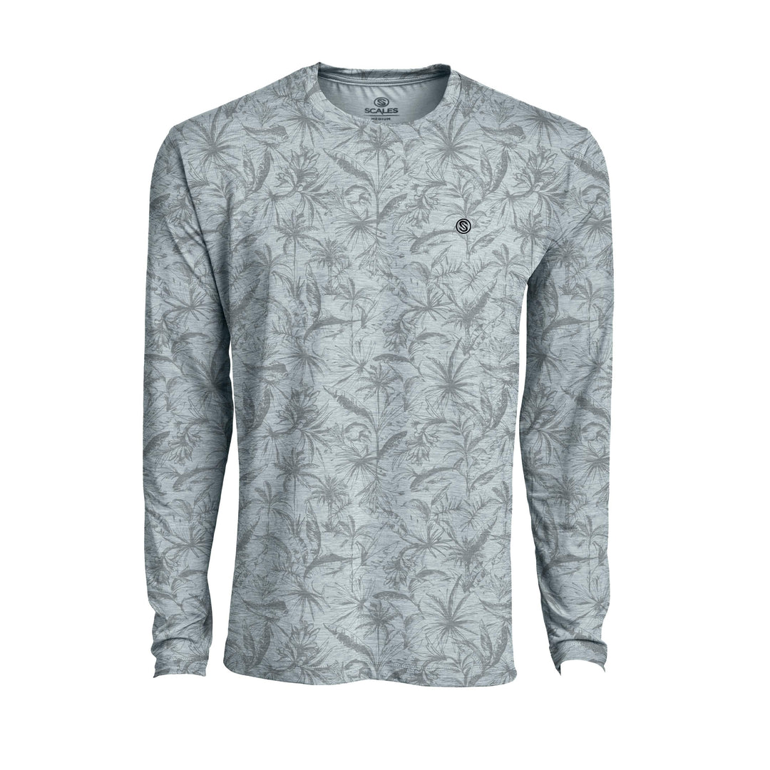 Gray Heather long sleeve active performance shirt by Scalesgear.com with loose lines design on the front.