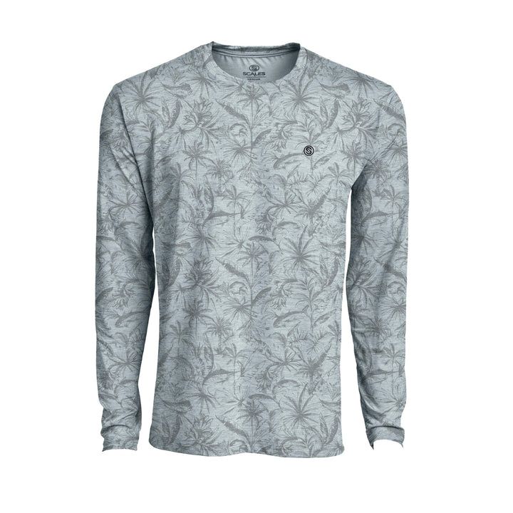 Gray Heather long sleeve active performance shirt by Scalesgear.com with loose lines design on the front.