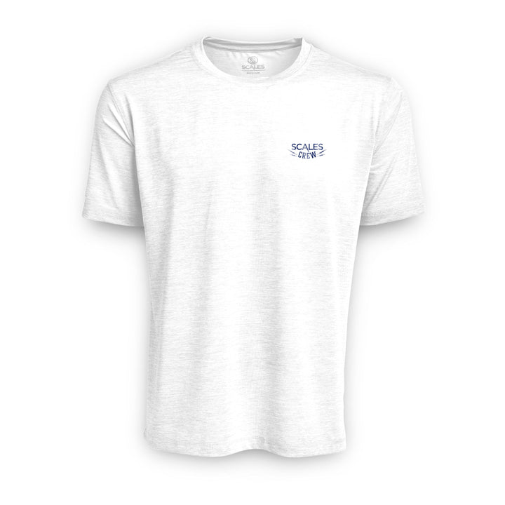 Blue and gold Scalesgear active performance short sleeve tee in grey heather fabric, designed for sports and active wear.